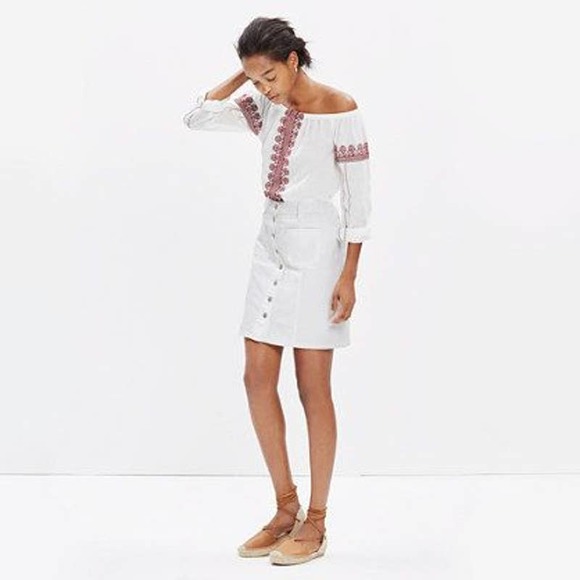 Madewell Dresses & Skirts - Madewell Denim Button Front Skirt in Pure White Size 28 Jean Skirt Classic